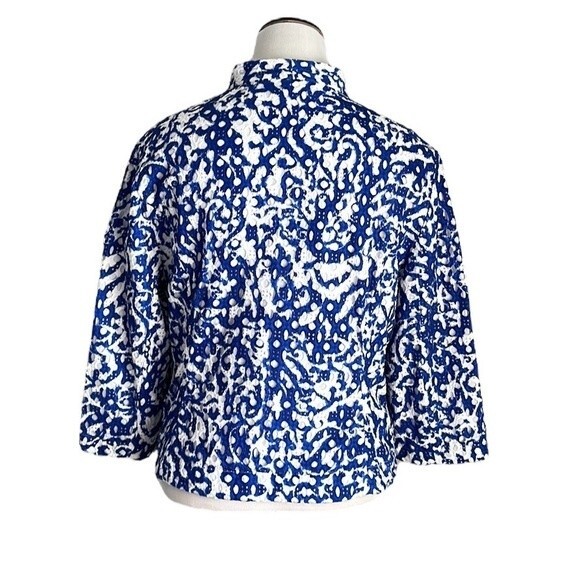 Chico's Women’s Cotton Eyelet Open Front Jacket Cardigan White/Blue Size L - Picture 2 of 13